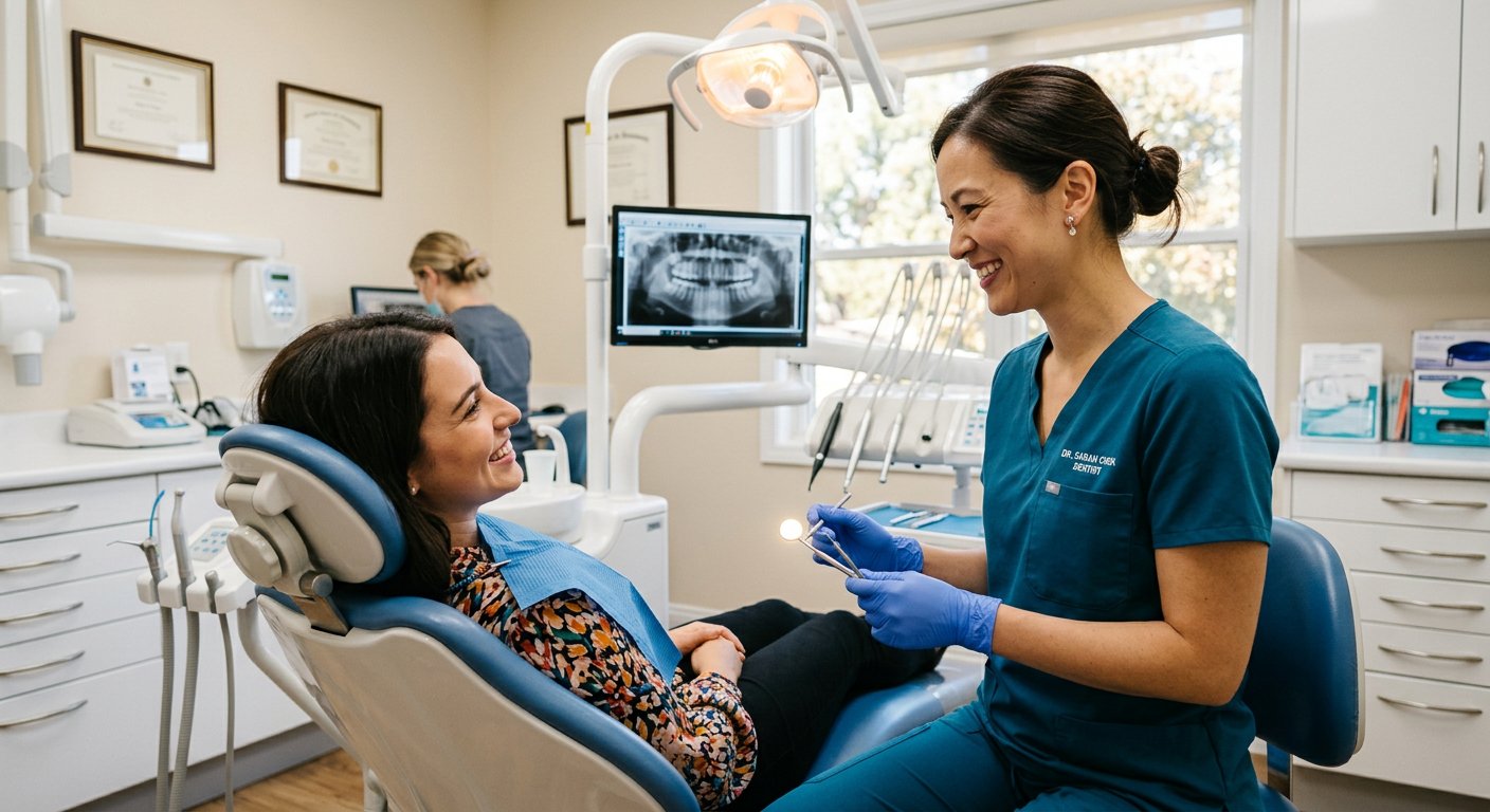 Dr. Adelpour explaining treatment options to a patient at Huntington Park Dental Clinic