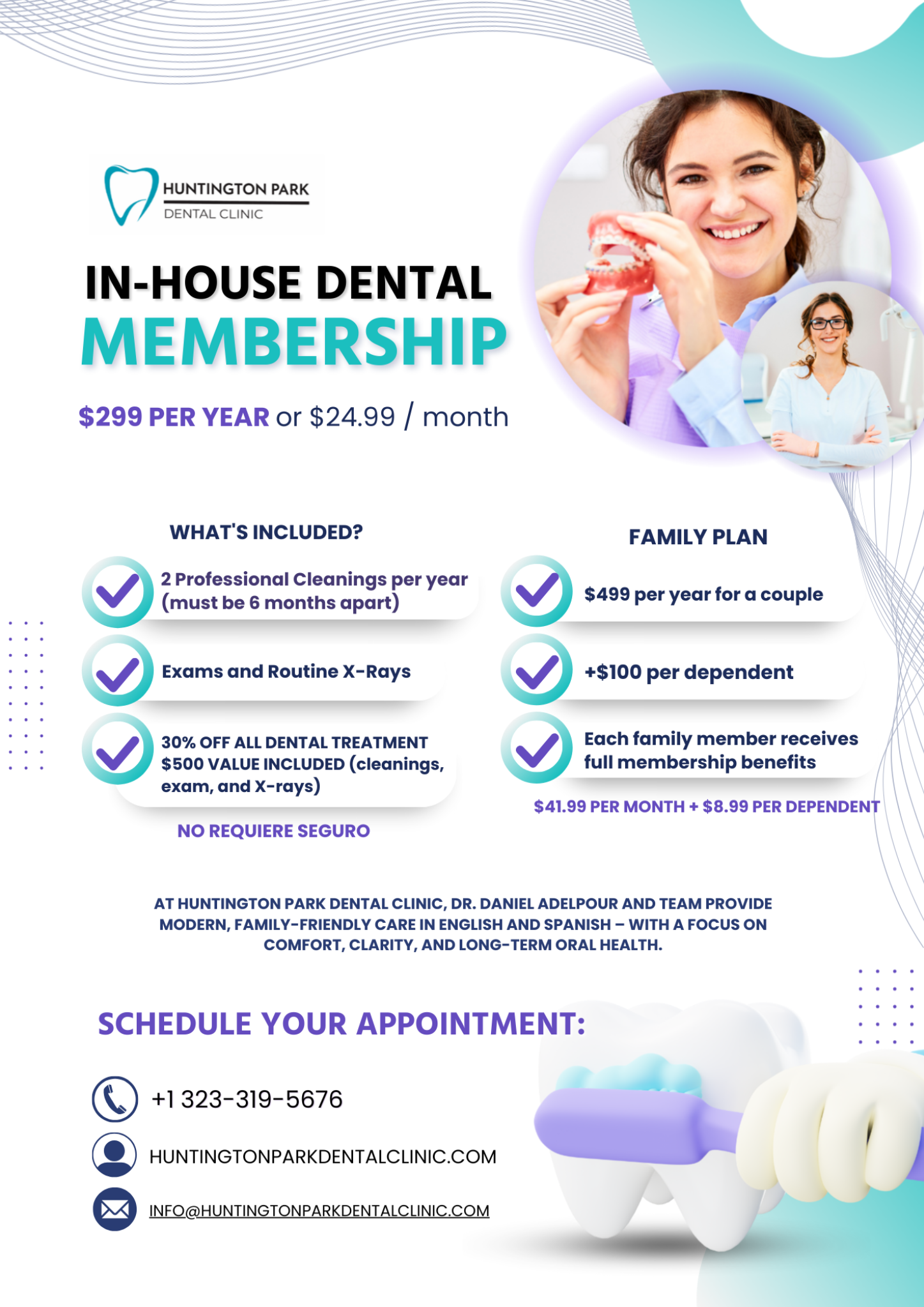 In-house dental membership plan details flyer